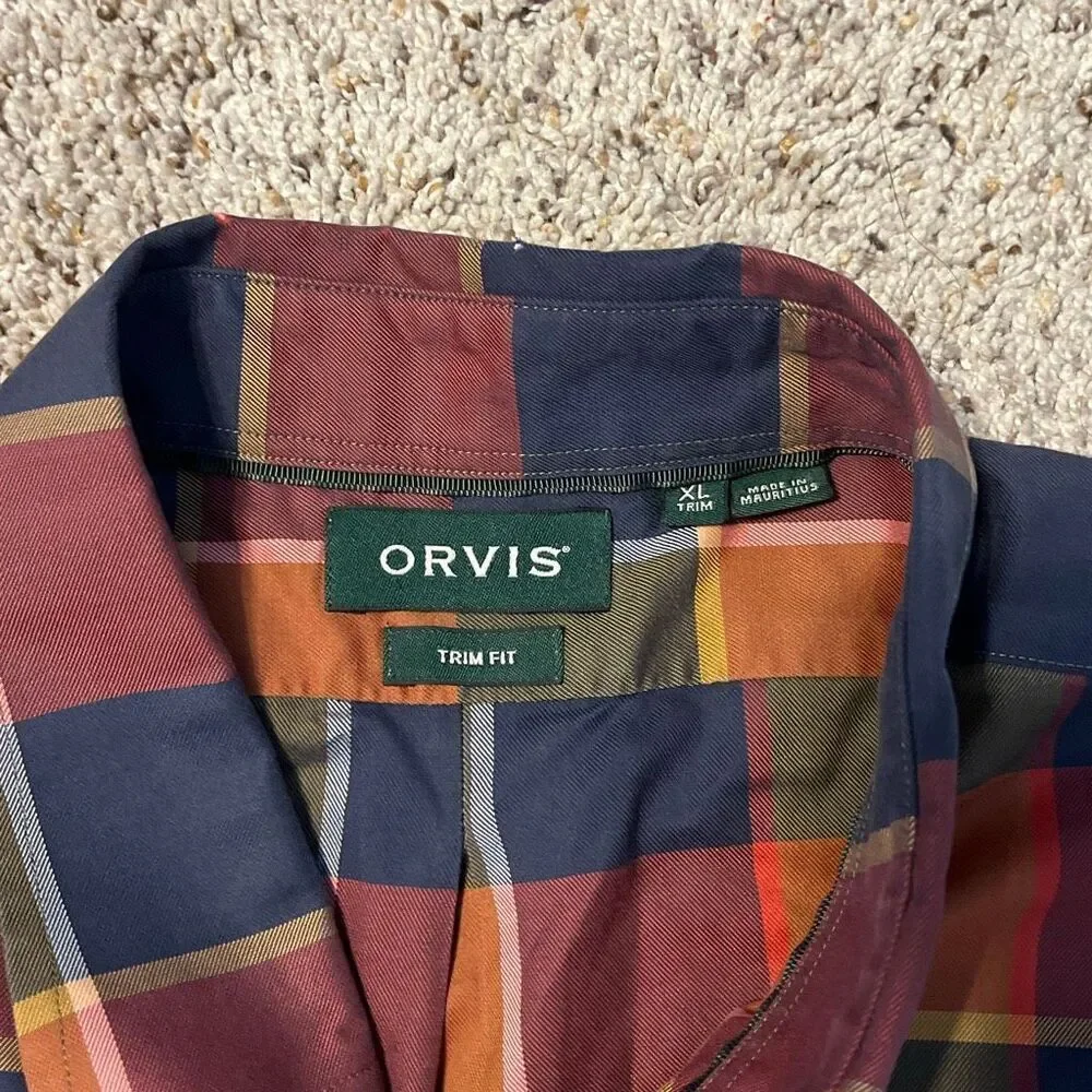 Orvis Trim Fit Plaid Long Sleeve Button‎ Up Shirt Size XL